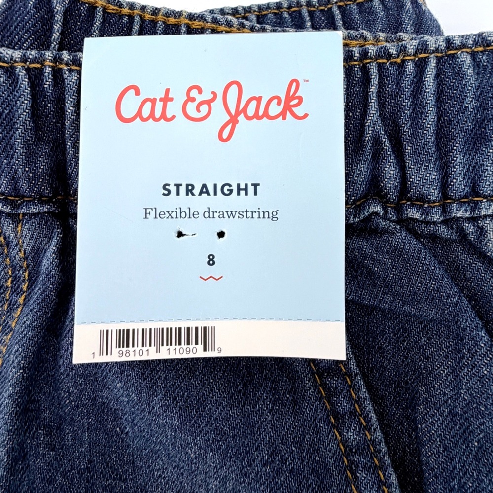 Cat & Jack Straight Jeans Girls Size 8 Dark Wash NEW Flexible Drawstring Denim - Picture 5 of 12